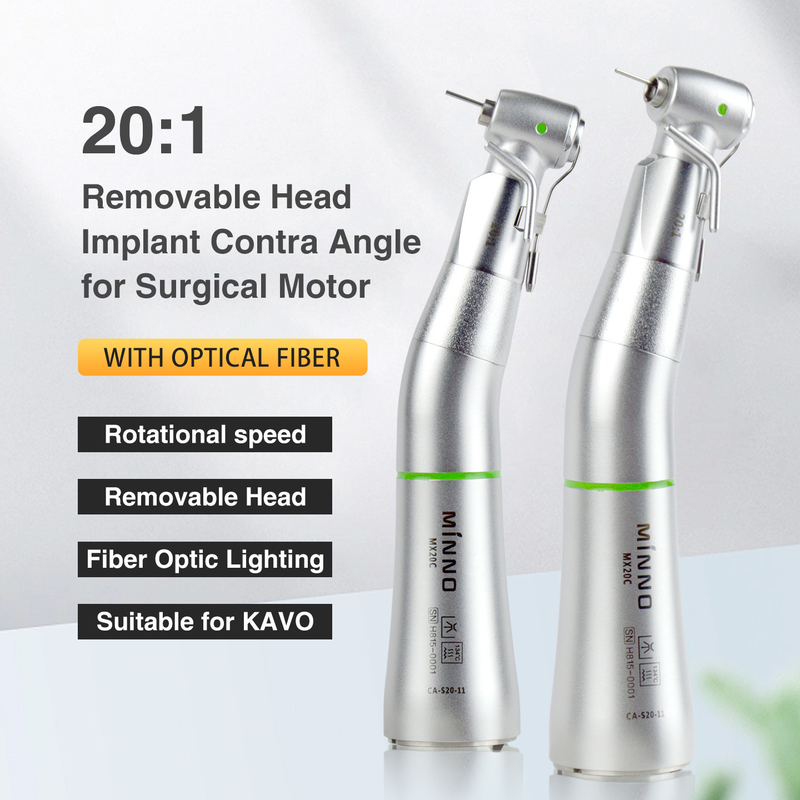 20:1 อุปกรณ์ปลูกหัวถอนได้ Contra Angle สําหรับเครื่องยนต์ผ่าตัดด้วยไฟเบอร์ออปติก